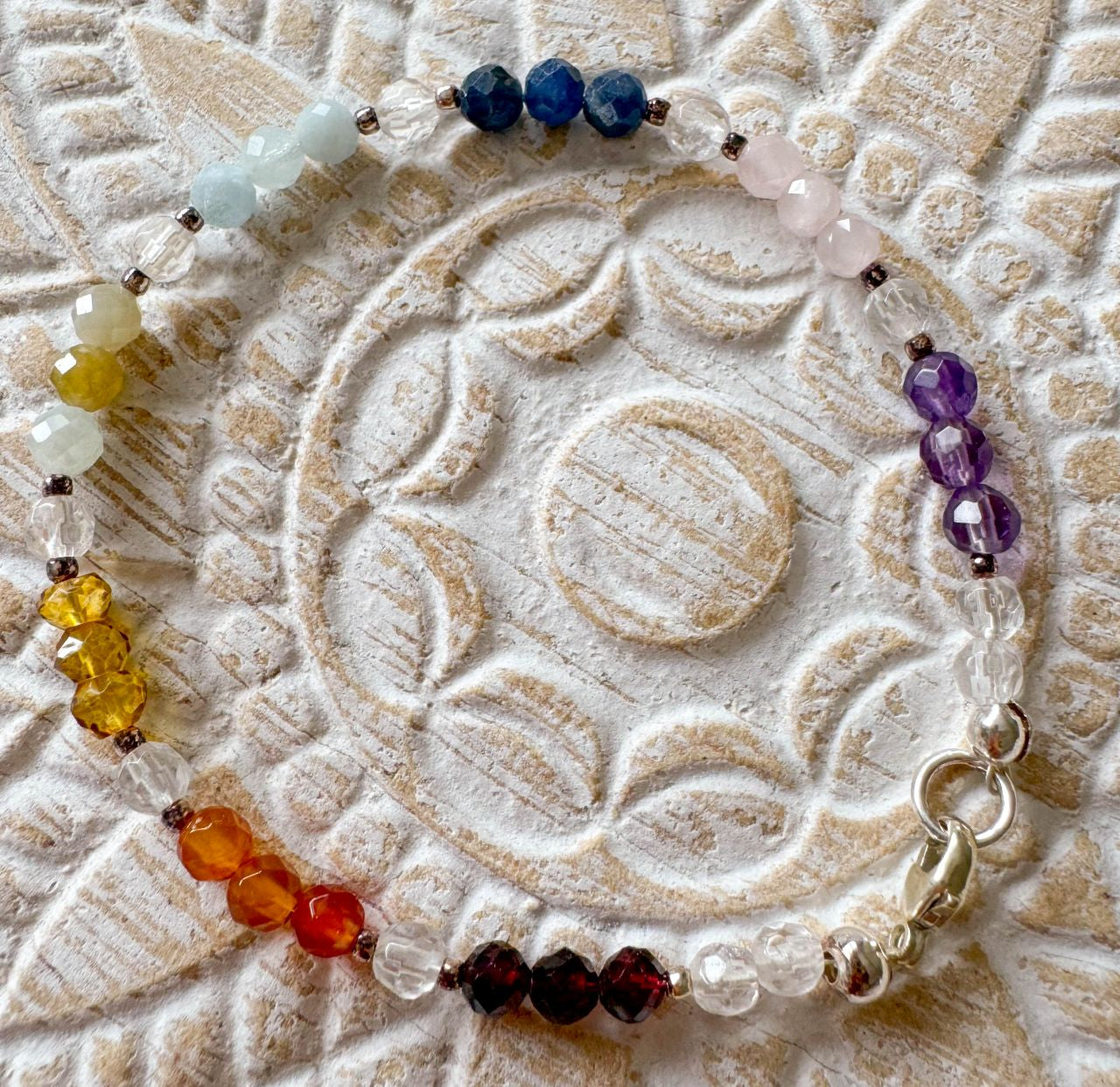 Chakra Edelstein Armband - Edelsteinarmband - Citrin - Aquamarin - Amethyst 925er Silber Schmuck #5832