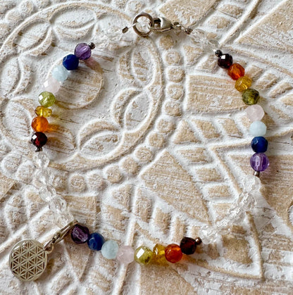 Chakra Edelstein Armband - Edelsteinarmband - Amethyst - Bergkristall - Aquamarin Schmuck 925er Silber #6817