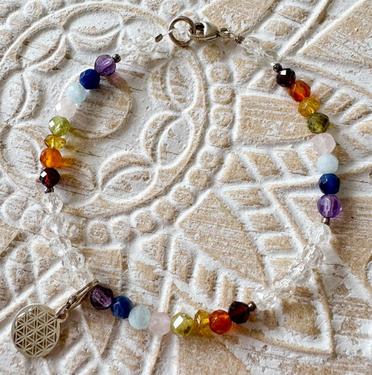 Chakra Edelstein Armband - Edelsteinarmband - Amethyst - Bergkristall - Aquamarin Schmuck 925er Silber #6817