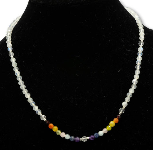 Chakra Edelstein Schmuck Kette - Collier - facettiert - Mondstein - 925er Silber #5300