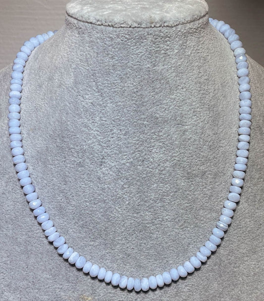 blauer Chalcedon facettiert Schmuck Edelstein Kette - Collier - Edelsteinkette - 925er Silber #2164