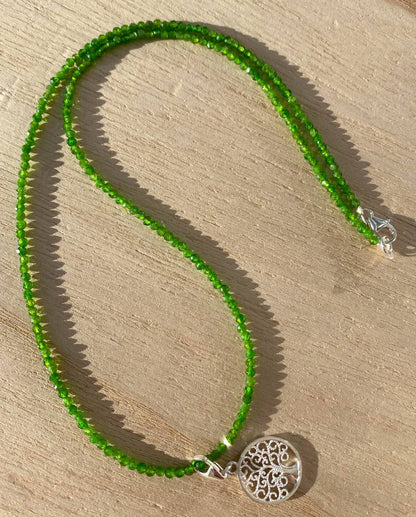 Chromdiopsid Edelstein Schmuck Kette - Collier - Lebensbaum - 925er Silber #6294