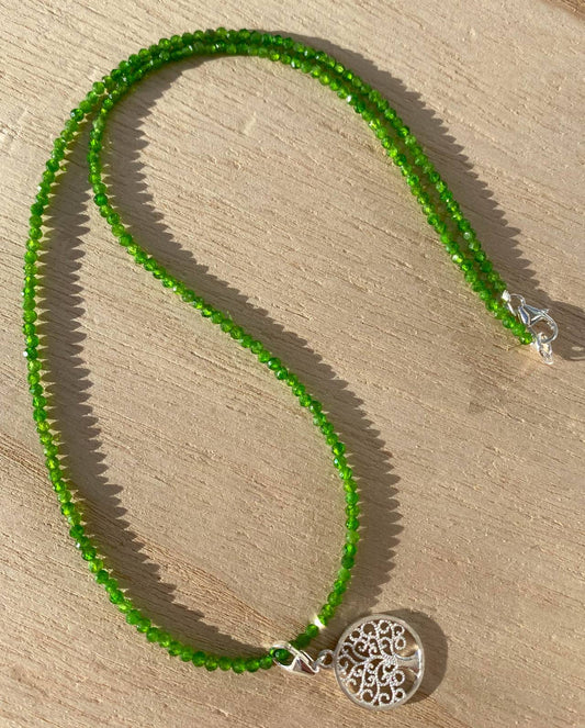 Chromdiopsid Edelstein Schmuck Kette - Collier - Lebensbaum - 925er Silber #6294