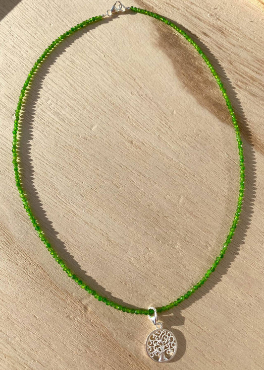 Chromdiopsid Edelstein Schmuck Kette - Collier - Lebensbaum - 925er Silber #6294