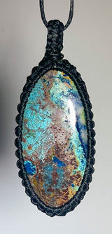 Makramee Chrysokoll Schmuck Trommelstein Ketten Anhänger - Edelstein A Qualität #7324