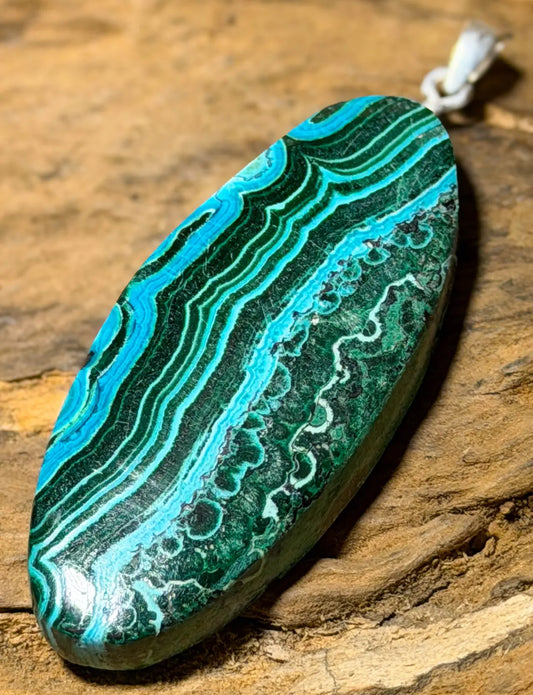 Malachit Chrysokoll Edelstein Schmuck Ketten Anhänger A Qualität - 925er Silber #7445 - seelensteinchen