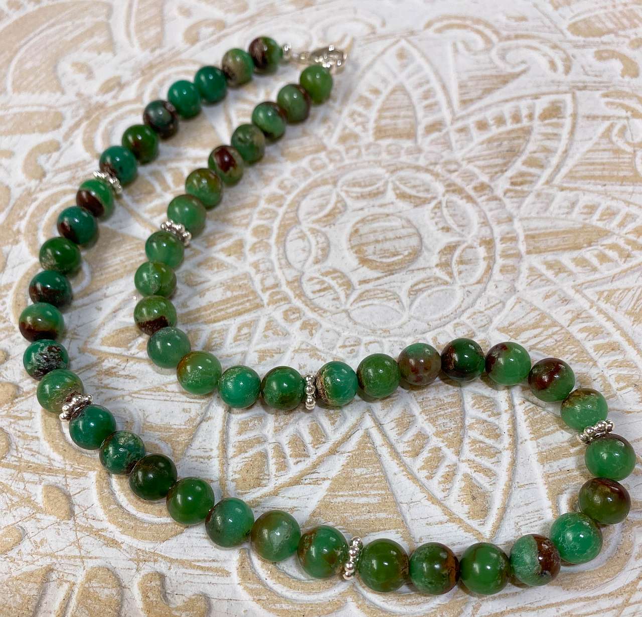 Chrysopras Edelstein Collier - Edelsteinkette - Edelstein - Kette - 925er Silber Schmuck #2136