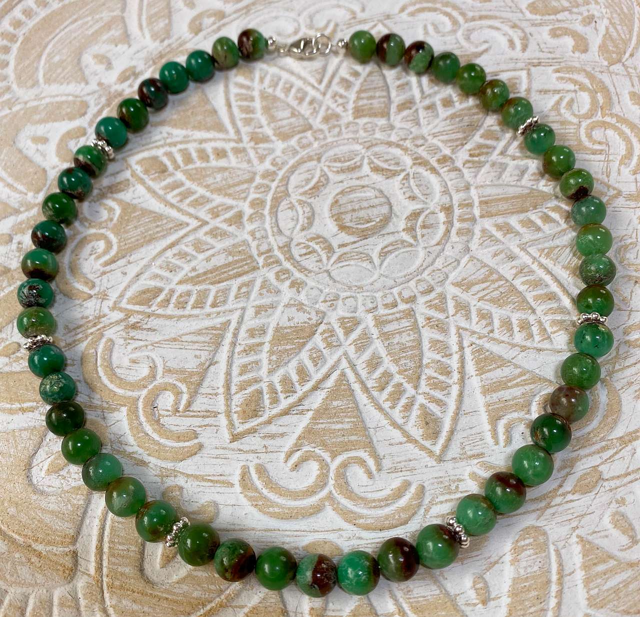 Chrysopras Edelstein Collier - Edelsteinkette - Edelstein - Kette - 925er Silber Schmuck #2136