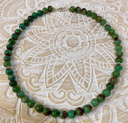 Chrysopras Edelstein Collier - Edelsteinkette - Edelstein - Kette - 925er Silber Schmuck #2136