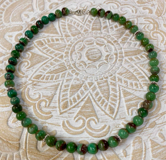 Chrysopras Edelstein Collier - Edelsteinkette - Edelstein - Kette - 925er Silber Schmuck #2136