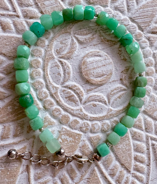 Chrysopras Edelstein Schmuck Armband - 925er Silber Schmuck #1116
