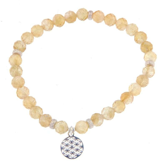 Citrin facettiert - Blume des Lebens - Edelstein Schmuck Armband - 925er Silber - #5774