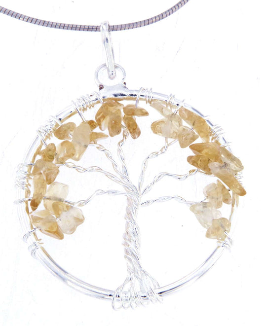 Lebensbaum Anhänger mit Citrin - Edelstein - Baum des Lebens - A Qualität - Schmuck mit 925er Silber versilbert #6735