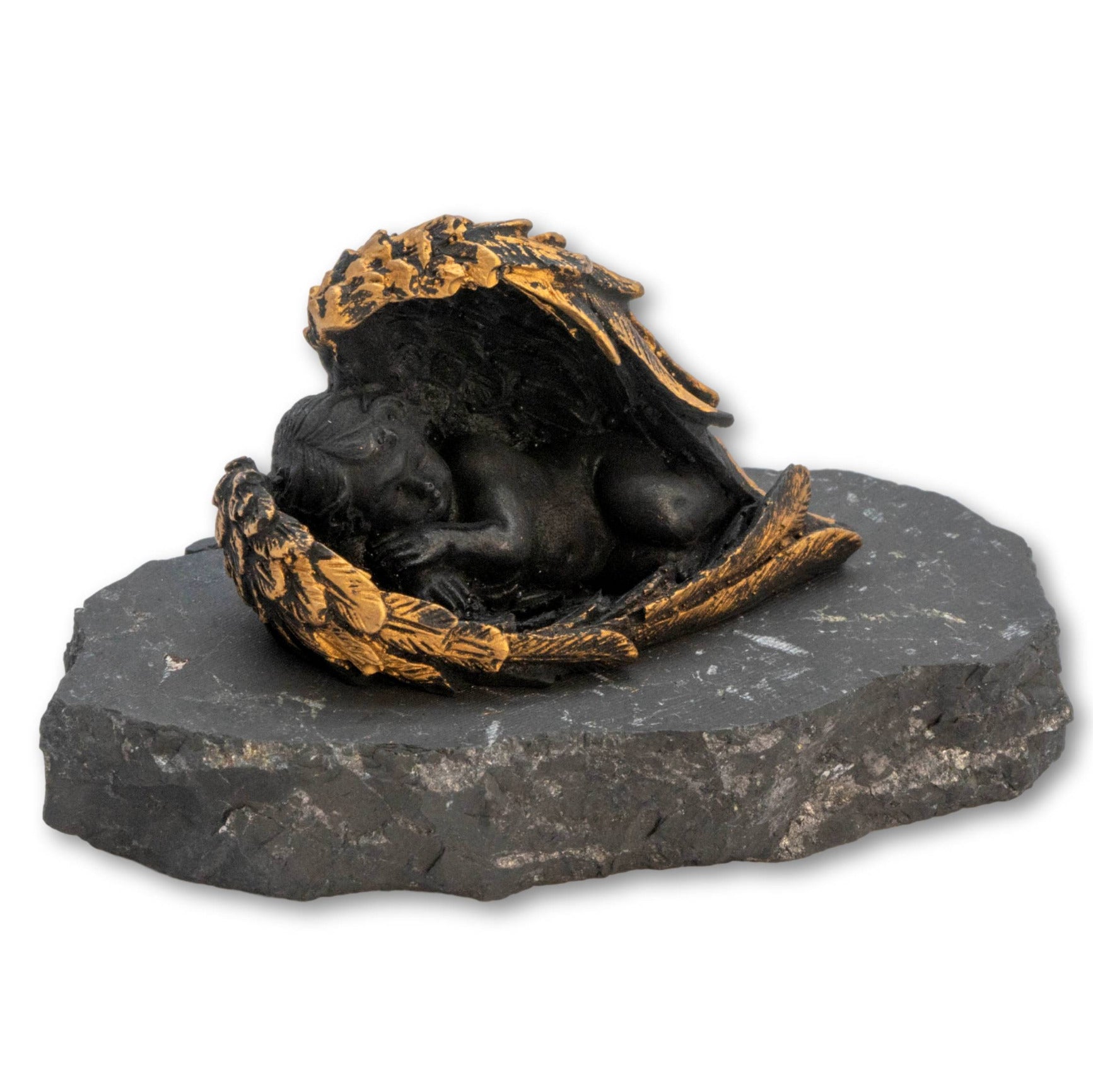 Schungit Engel Figur – Schutzengel auf Schungitplatte (ca. 9 × 5 × 6 cm)