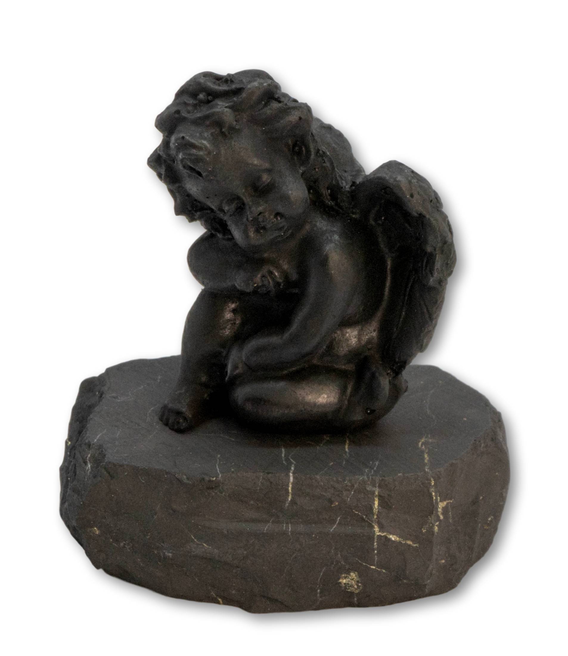 Schungit Engel Figur – Schutzengel auf Schungitplatte (ca. 5 × 3 × 6 cm) #5496