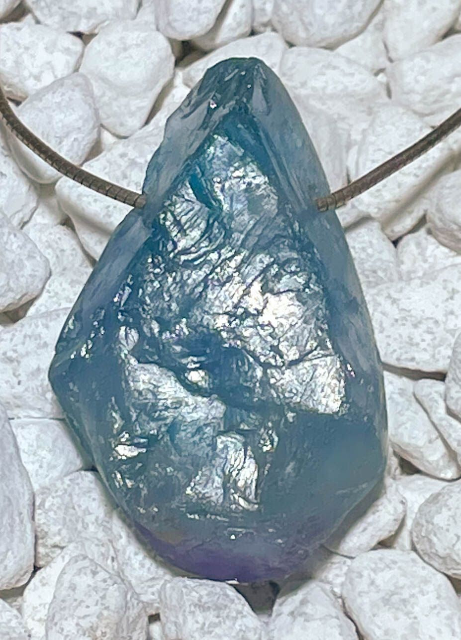 blauer Fluorit Trommelstein Edelstein Schmuck Ketten Anhänger - A Qualität #6975