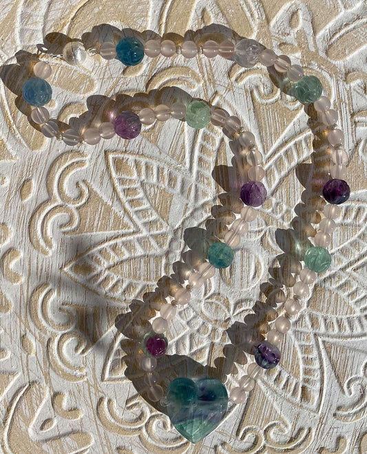 Chalcedon - Fluorit Edelstein Kette - Collier Edelsteinkette - 925er Silber Schmuck #4102