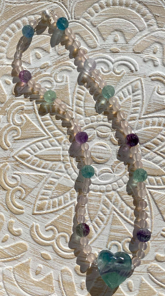 Chalcedon - Fluorit Edelstein Kette - Collier Edelsteinkette - 925er Silber Schmuck #4102