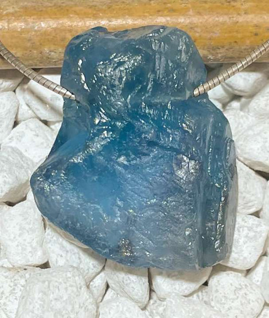 blauer Fluorit Rohstein Kristall Edelstein Schmuck Ketten Anhänger - A Qualität #6987