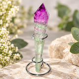 Fluorit Spitze 16 cm – Grün-Violett mit Edelstahlständer #8193