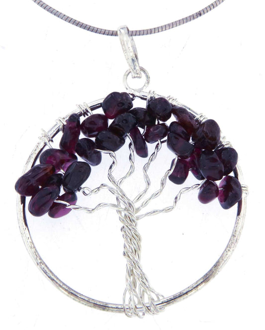 Lebensbaum Anhänger mit Granat - Edelstein - Baum des Lebens - A Qualität - Schmuck mit 925er Silber versilbert #6736