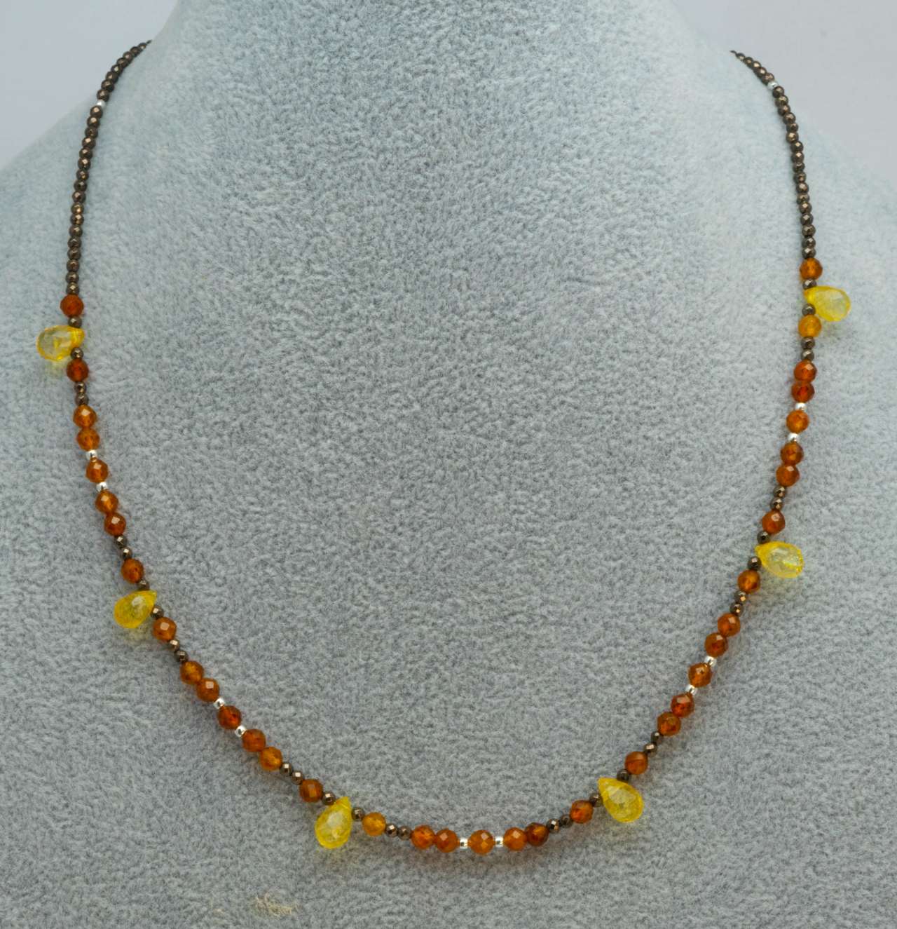 Hessonit - Citrin - Hämatin Edelstein Kette - Collier - Edelsteinkette - 925er Silber #6020
