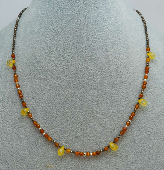 Hessonit - Citrin - Hämatin Edelstein Kette - Collier - Edelsteinkette - 925er Silber #6020