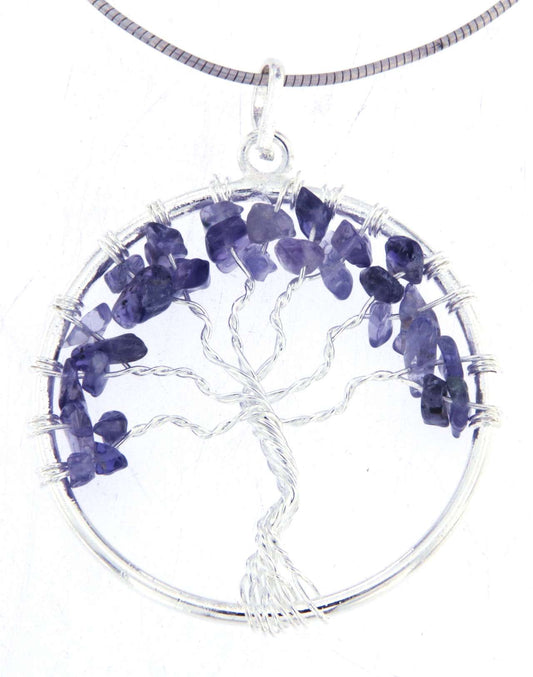 Lebensbaum Anhänger mit Iolith - Edelstein - Baum des Lebens - A Qualität - Schmuck mit 925er Silber versilbert #6737