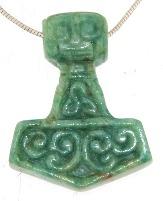 Thor´s Hammer Burma Jade - handgeschnitzt - Edelstein Schmuck Ketten Thor Anhänger - A Qualität #7259