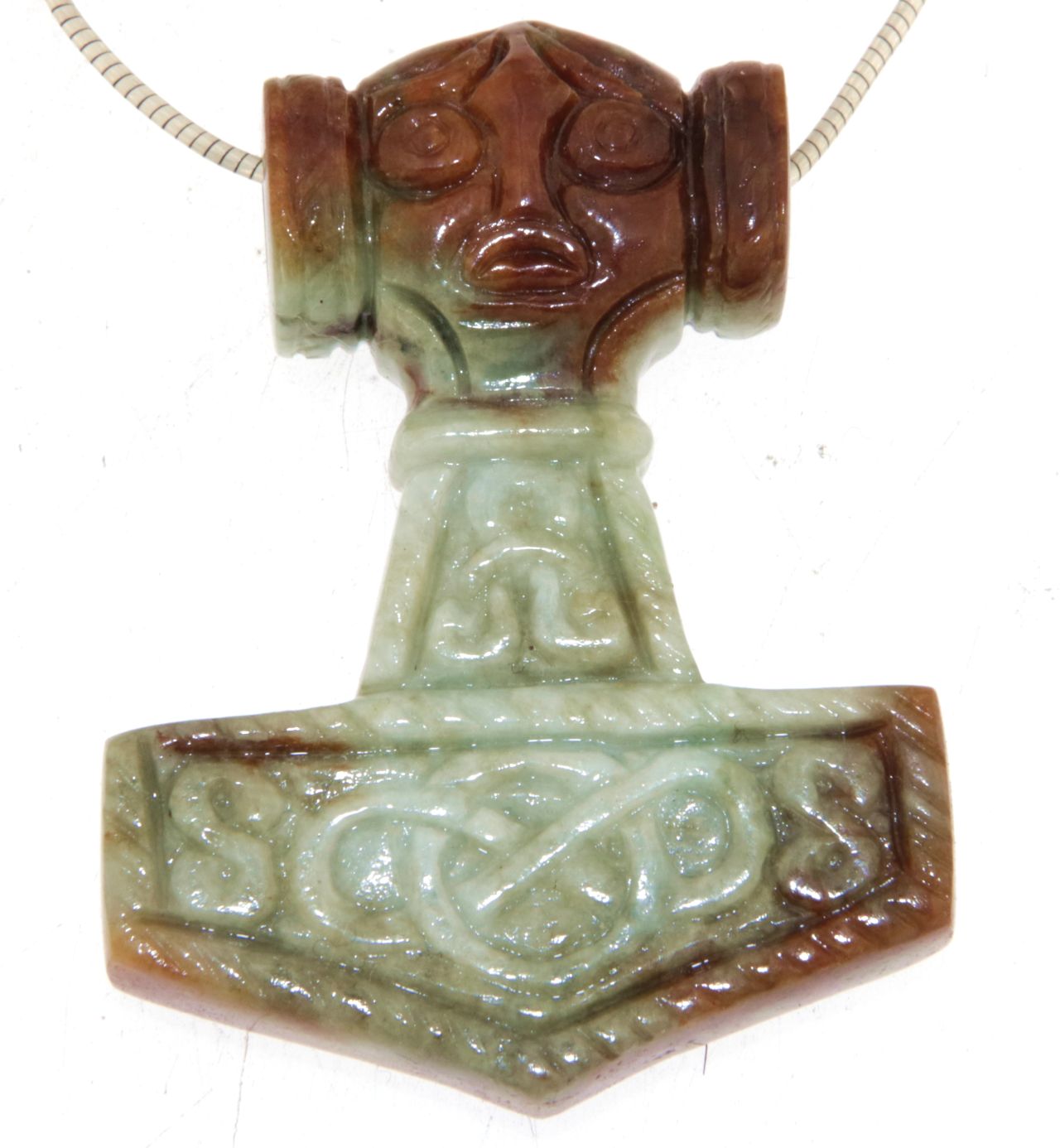 Thor´s Hammer Burma Jade - handgeschnitzt - Edelstein Schmuck Ketten Thor Anhänger - A Qualität #7298
