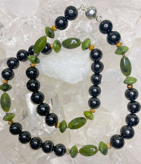 Jade - Schungit - Edelstein Kette - Collier - Edelsteinkette - 925er Silber #6152