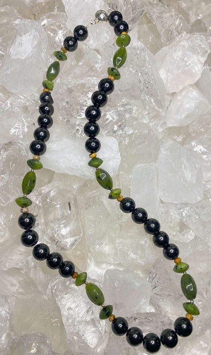 Jade - Schungit - Edelstein Kette - Collier - Edelsteinkette - 925er Silber #6152