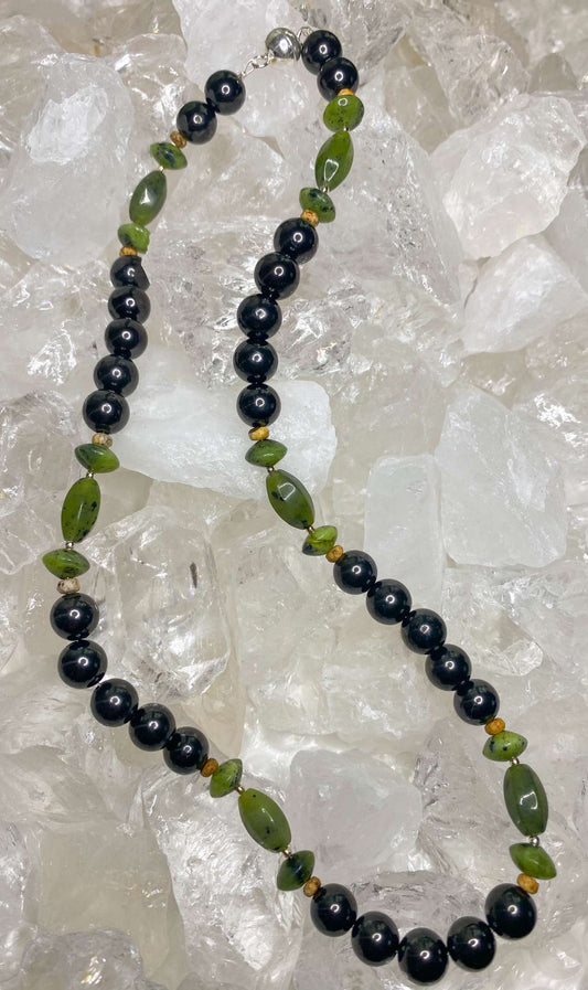 Jade - Schungit - Edelstein Kette - Collier - Edelsteinkette - 925er Silber #6152