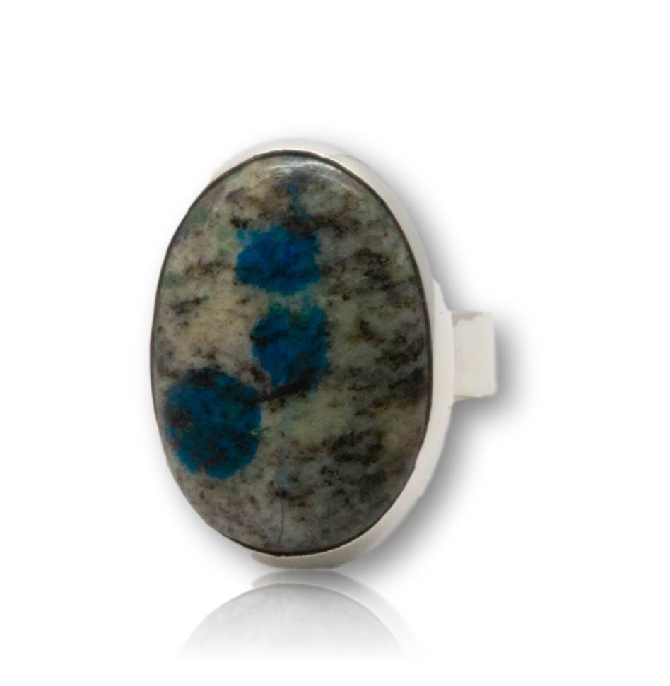 edler K2 Azurit in Granit - Ring aus 935er Silber - Made in Germany - Größe 56 #5285