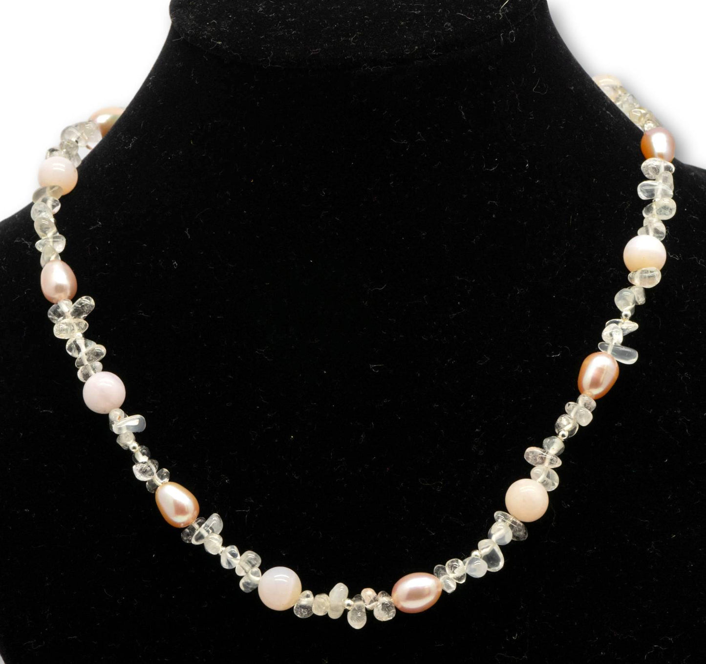 Rosenquarz - Süßwasserperle - Andenopal Edelstein Kette - Collier - 925er Silber #5304