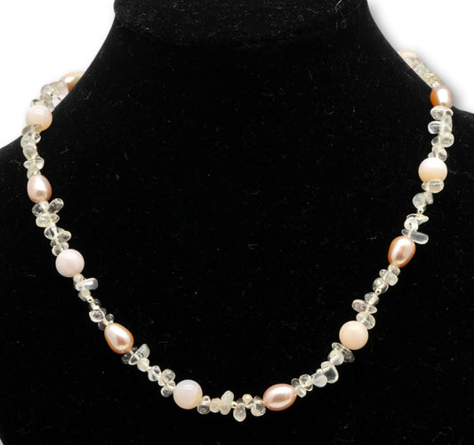 Rosenquarz - Süßwasserperle - Andenopal Edelstein Kette - Collier - 925er Silber #5304