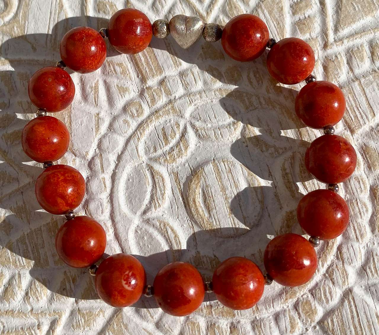 rote Schaumkoralle Edelstein Armband - Edelsteinarmband - 925er Silber Schmuck - #6605
