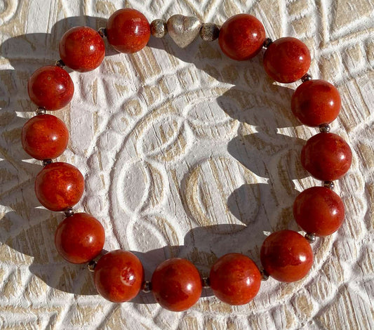 rote Schaumkoralle Edelstein Armband - Edelsteinarmband - 925er Silber Schmuck - #6605
