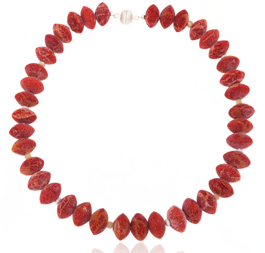 rote Korall Edelstein Schmuck Kette - 925er Silber #5124