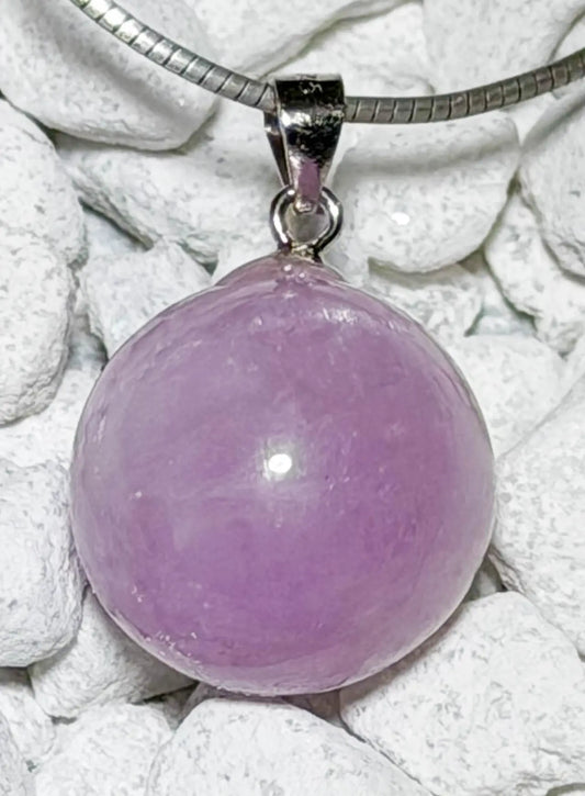 Kunzit - Trommelstein Edelstein Schmuck Ketten Anhänger - 925er Silberöse - A Qualität #6914