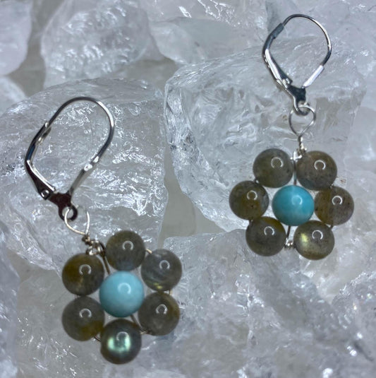 edle Ohrringe aus Labradorit - Amazonit - A Qualität - 925er Silber #6290