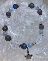 Labradorit - Aquamarin Edelstein Armband - Edelsteinarmband - 925er Silber - #6161