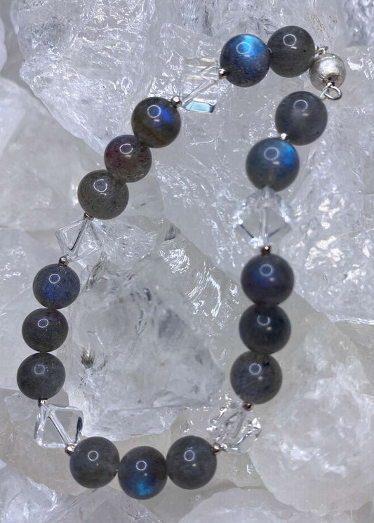 Labradorit - Bergkristall Edelstein Armband - Edelsteinarmband - 925er Silber - #6225