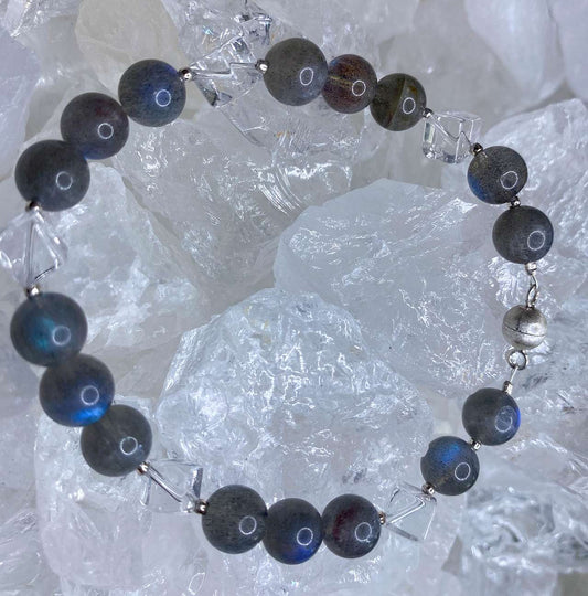 Labradorit - Bergkristall Edelstein Armband - Edelsteinarmband - 925er Silber - #6225