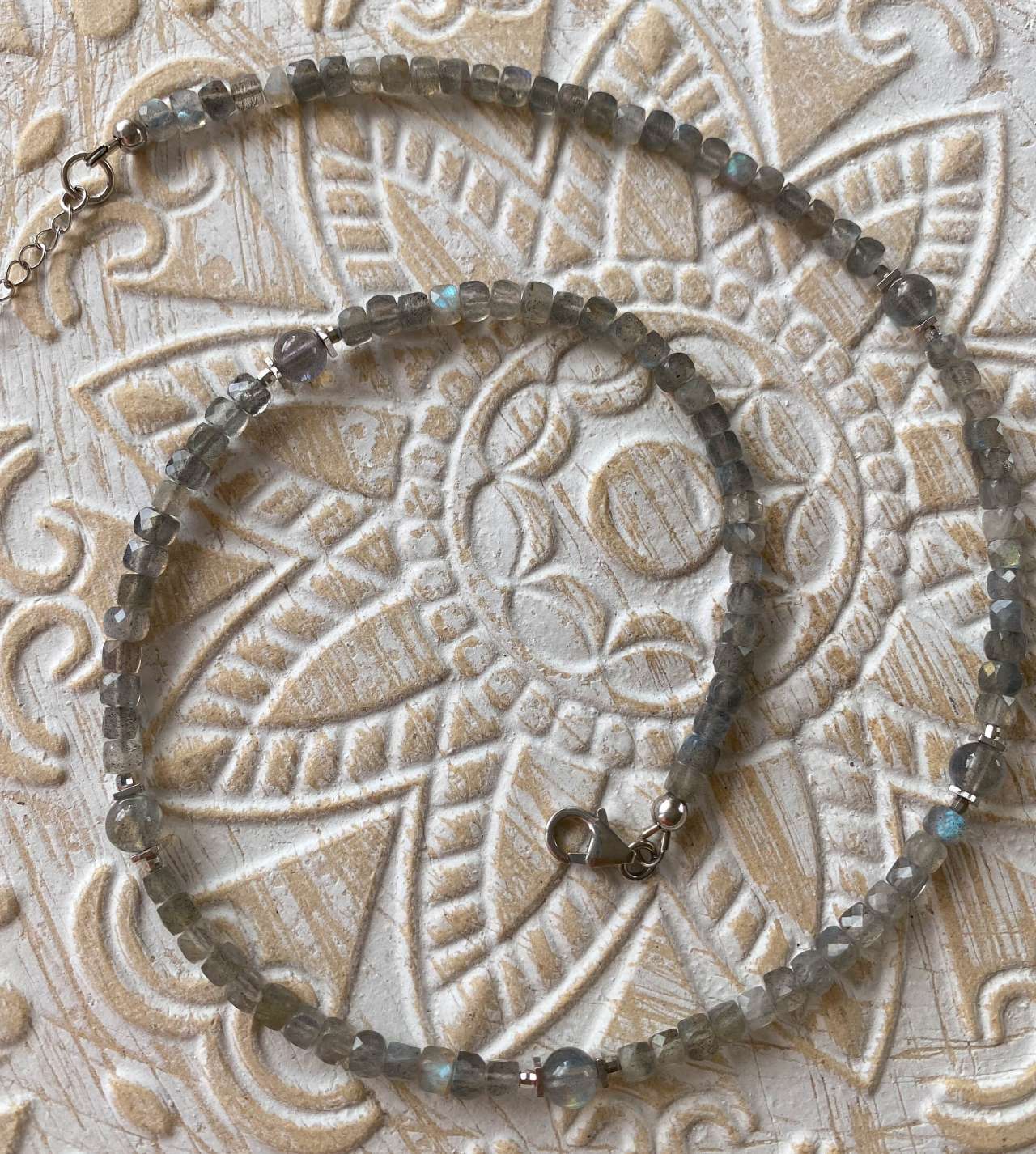Labradorit facettiert Edelstein Kette - Collier - 925er Silber Schmuck - Edelsteinkette #0003