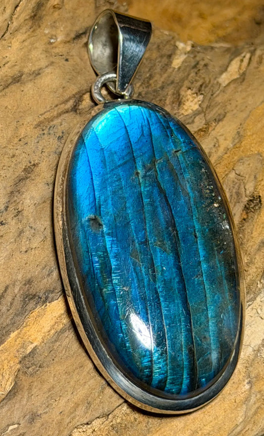 XL Labradorit Edelstein Anhänger A Qualität - 925er Silber #5791