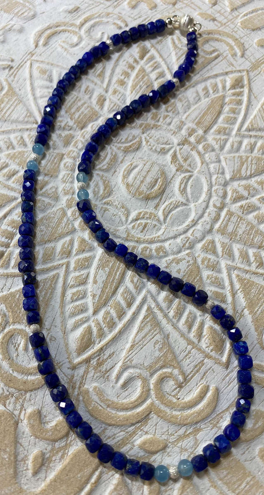 Lapislazuli - Lapis Lazuli - Aquamarin - Edelstein Kette - Collier - Edelsteinkette - 925er Silber Schmuck #6151