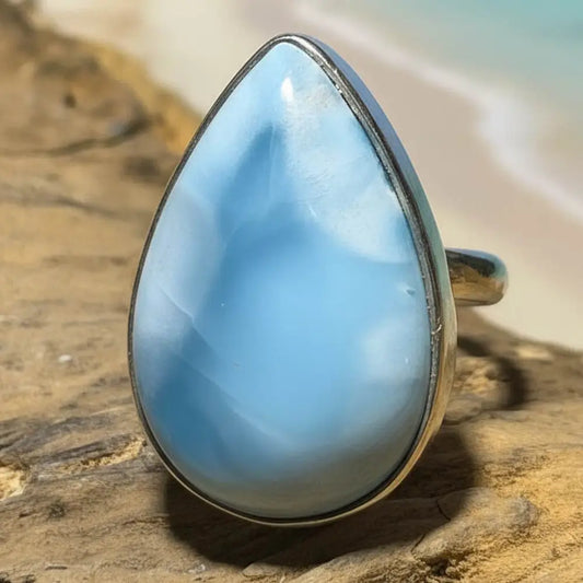 Anillo de Larimar de plata 925 - Anillo de plata - Talla ajustable - #6459