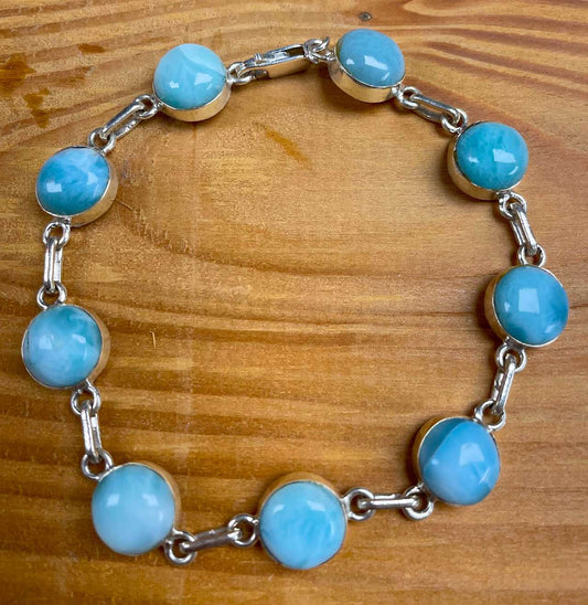 Larimar Silberarmband Edelstein Armband - Schmuck Atlantisstein - 925er Silber#6480