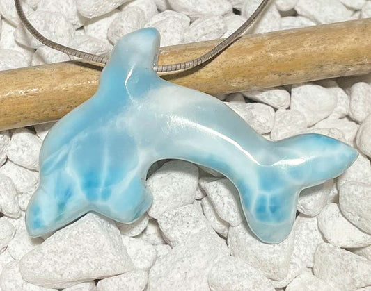 edler Larimar Delphin Trommelstein Schmuck Ketten Anhänger Atlantisstein - Edelstein A Qualität #5180